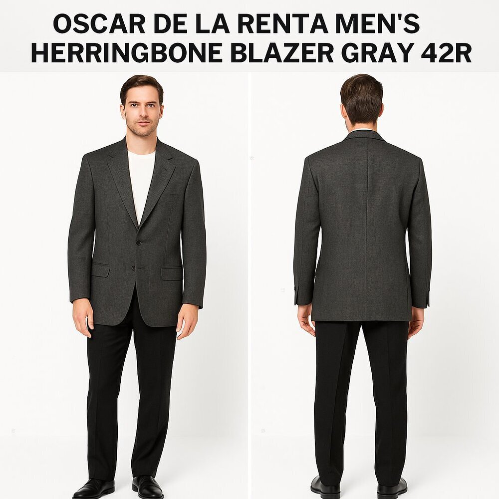 Oscar de la Renta Men’s Herringbone Blazer Gray 42R